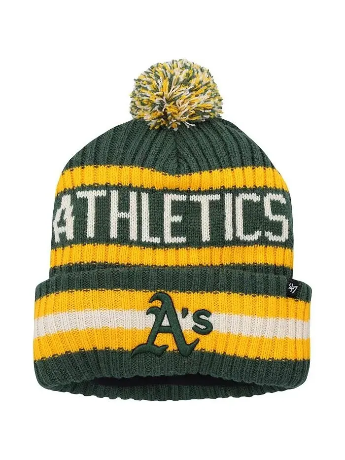 Мужская зеленая вязаная шапка с манжетами и помпоном Oakland Athletics Bering '47 Brand — изображение 1 из 2
