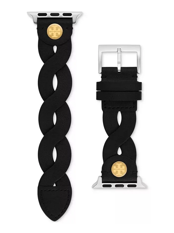 Женский черный плетеный кожаный ремешок для Apple Watch 38–45 мм Tory Burch
