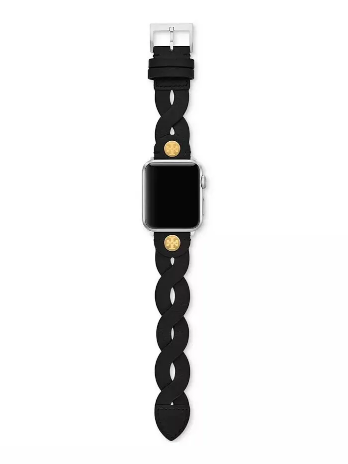 Женский черный плетеный кожаный ремешок для Apple Watch 38–45 мм Tory Burch — изображение 2 из 3