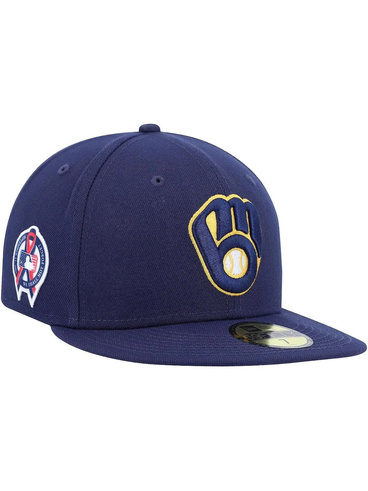Мужская темно-синяя бейсболка Milwaukee Brewers 9, 11 с мемориальной боковой нашивкой 59Fifty. New