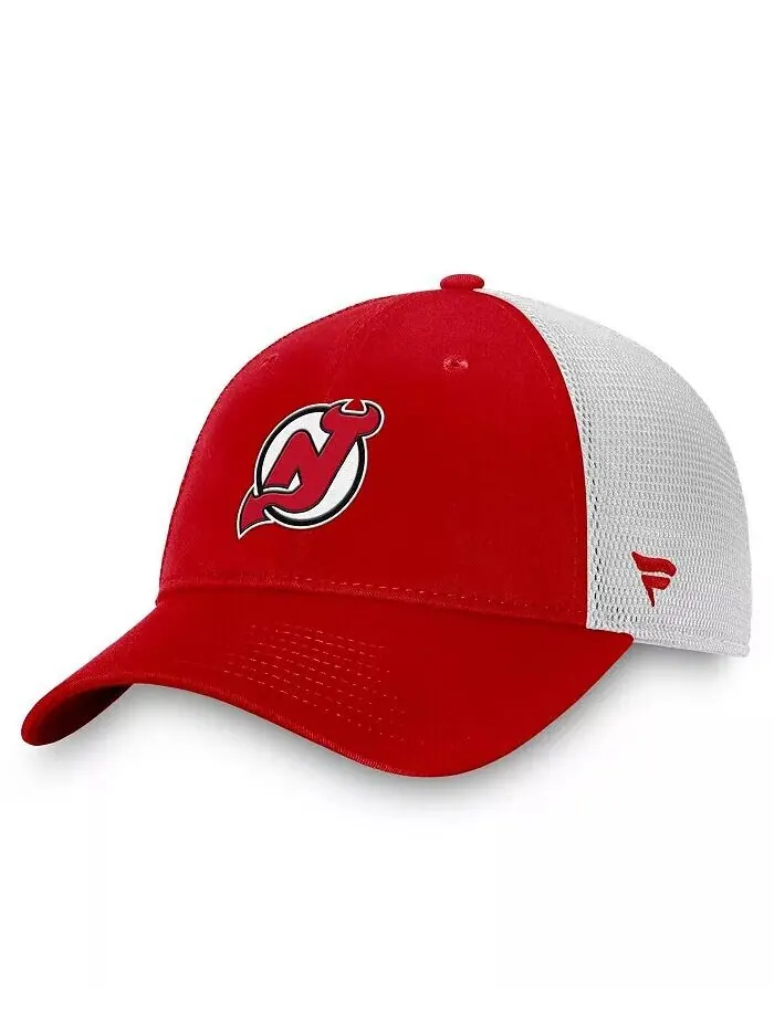 Мужская красная/белая кепка New Jersey Devils Slouch Core Primary Logo Trucker Adjustable Hat — изображение 1 из 4