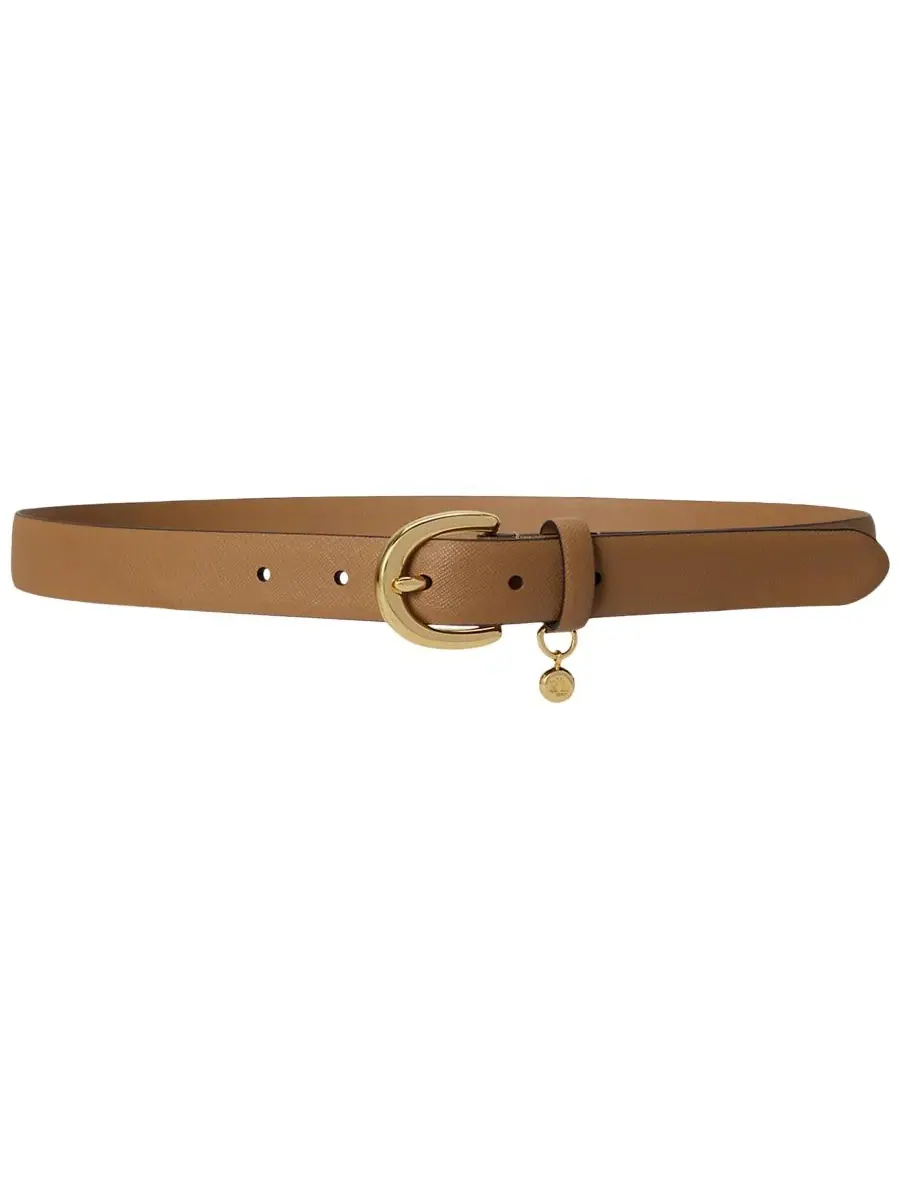 Пояс из перекрестной кожи с шармом LRL Lauren Ralph Lauren, Camel Polished Brass — изображение 1 из 3