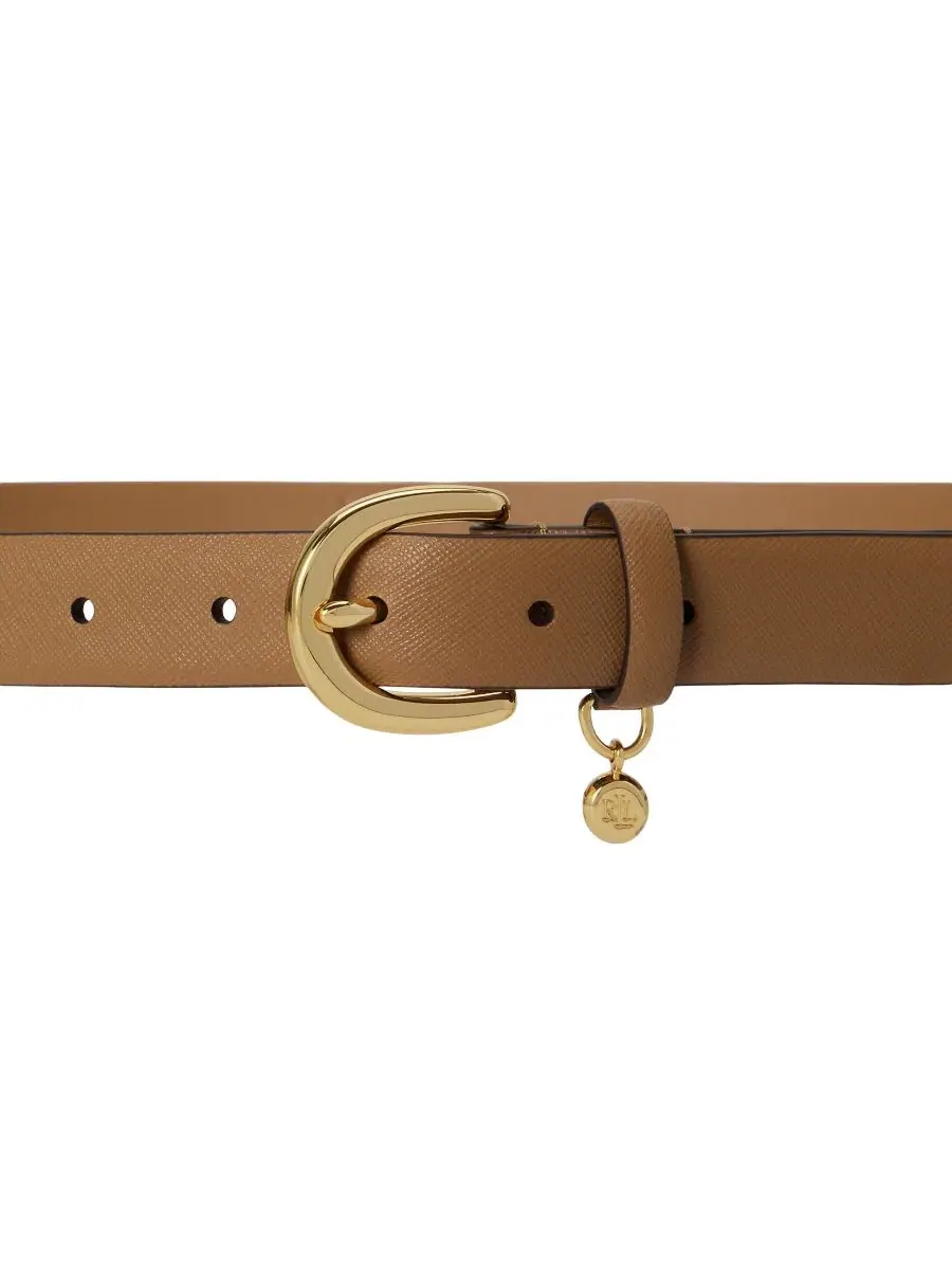Пояс из перекрестной кожи с шармом LRL Lauren Ralph Lauren, Camel Polished Brass — изображение 2 из 3