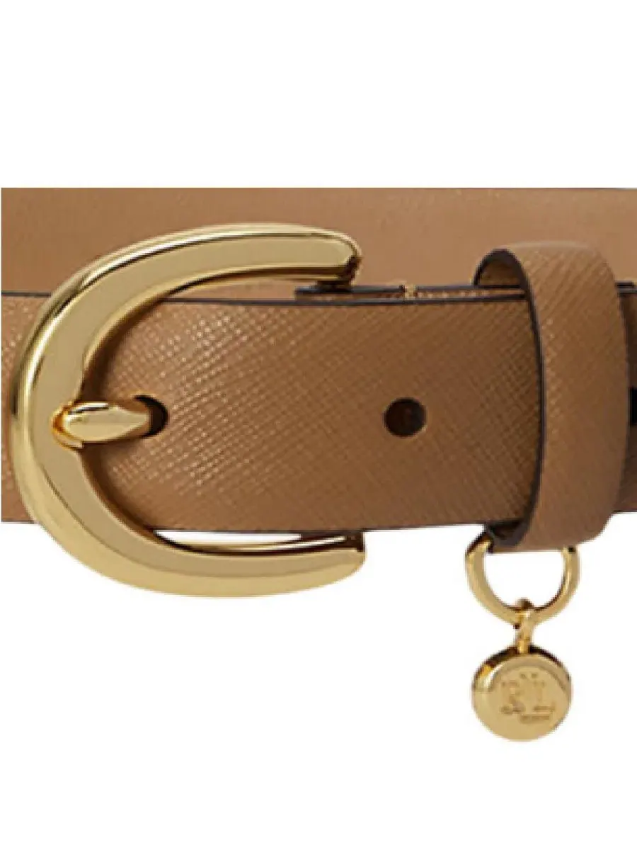 Пояс из перекрестной кожи с шармом LRL Lauren Ralph Lauren, Camel Polished Brass — изображение 3 из 3