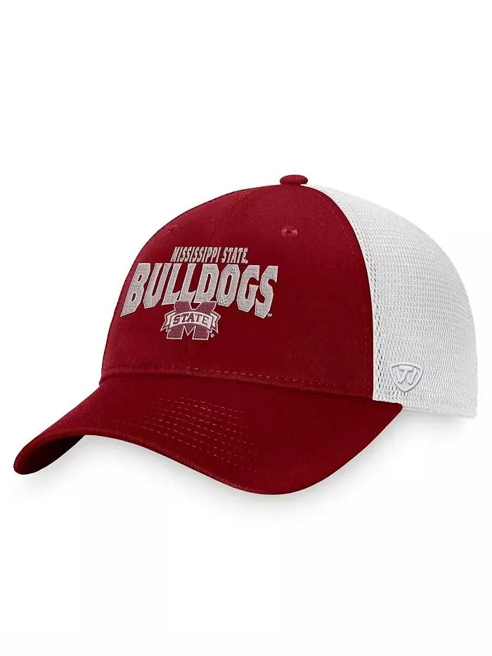 Мужская кепка-кнопка Trucker Snapback Maroon, белая, Mississippi State Bulldogs Breakout Top of the — изображение 1 из 2