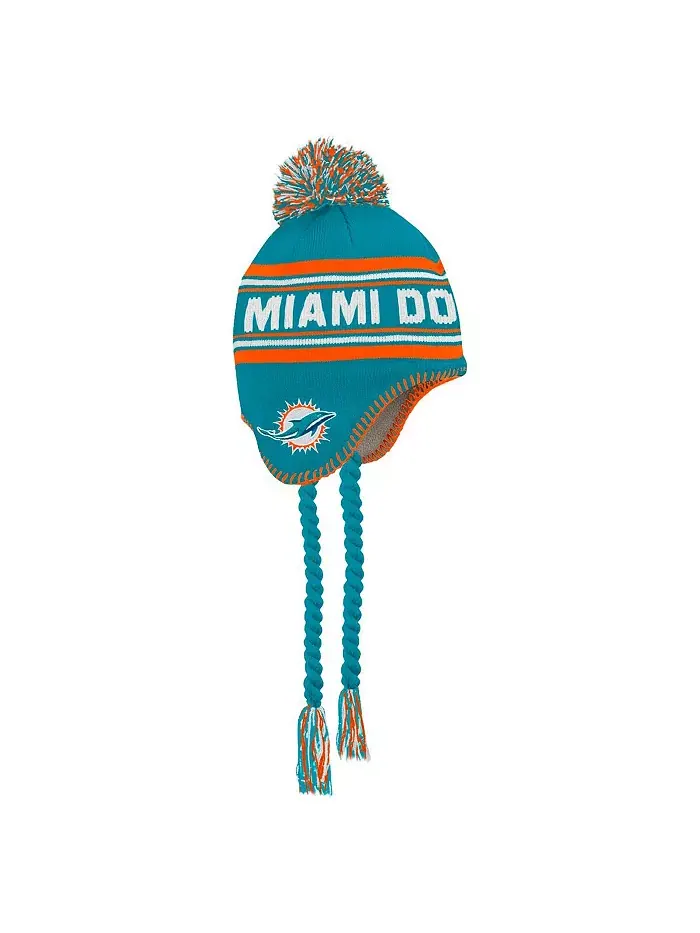 Детская вязаная шапочка с помпоном и кисточками Miami Dolphins в аква-стиле Outerstuff — изображение 1 из 3