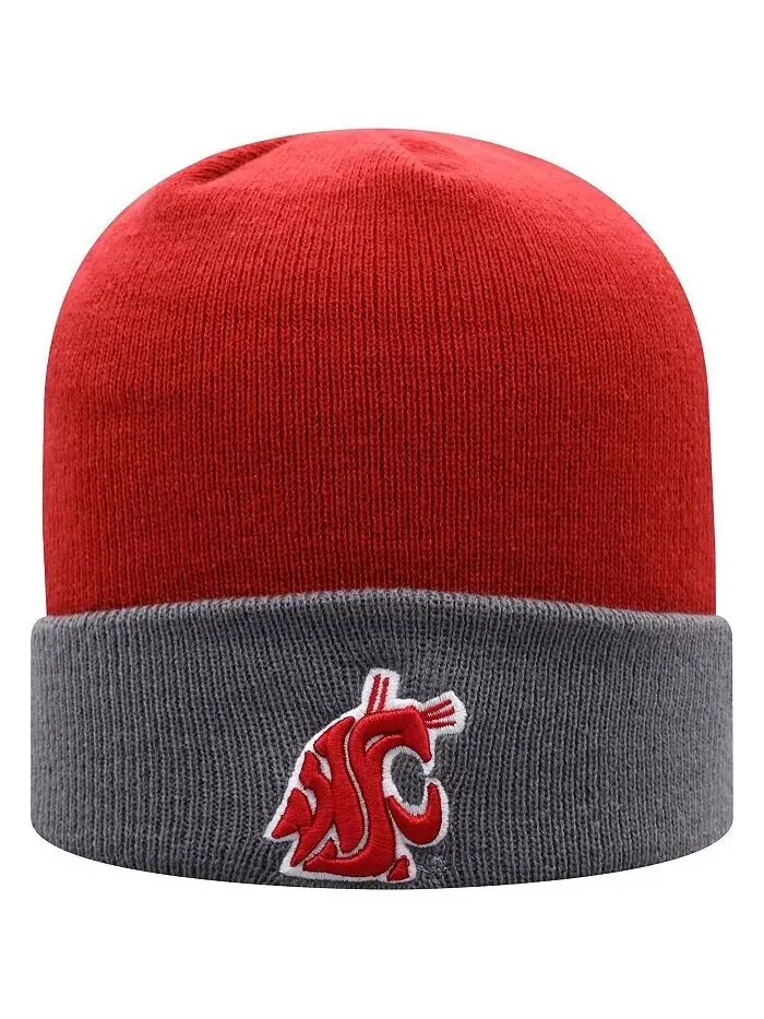 Мужская малиновая, серая двухцветная вязаная шапка Washington State Cougars Core с манжетами Top Of — изображение 1 из 2