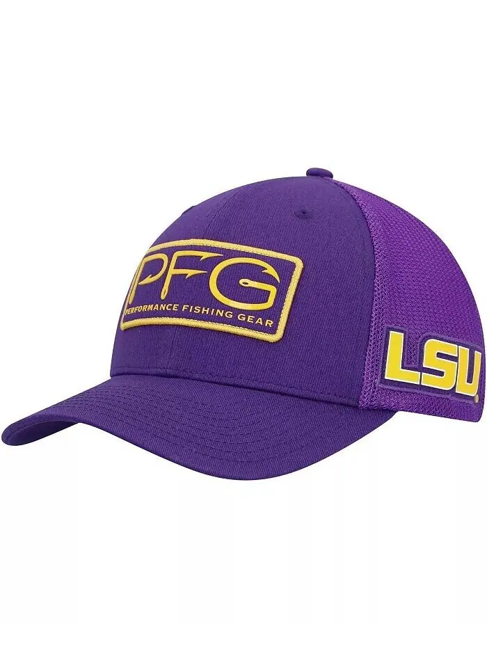 Мужская фиолетовая шляпа LSU Tigers PFG Hooks Flex Hat Columbia — изображение 1 из 4