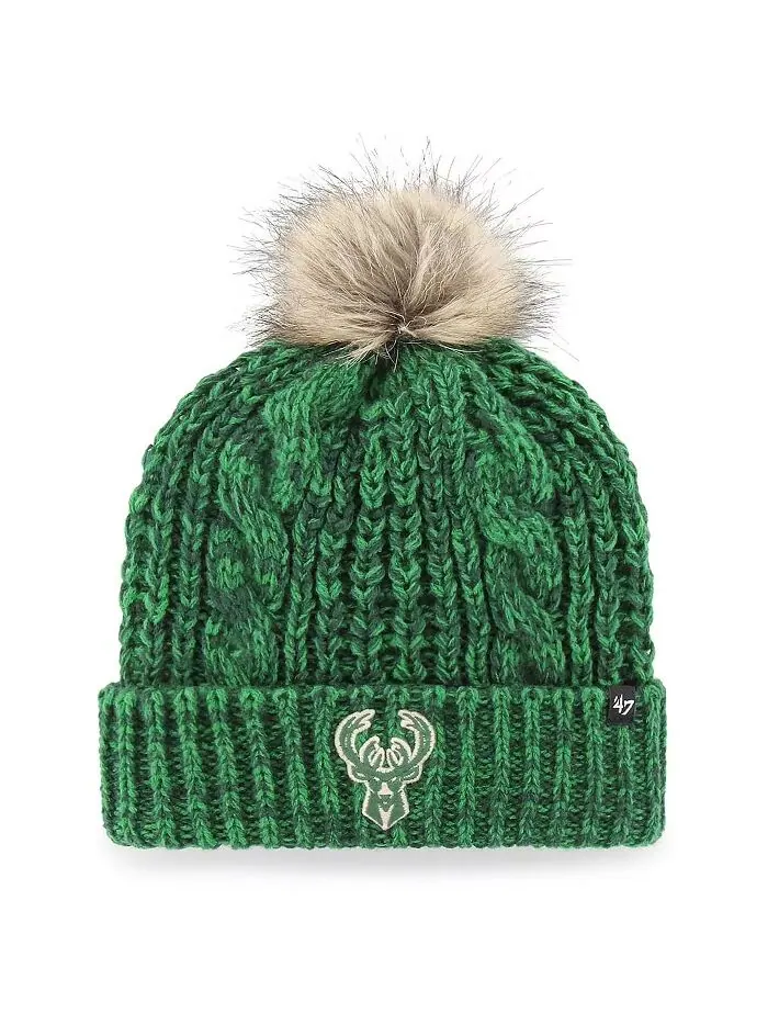 Женская шапка-манжета Milwaukee Bucks Meeko Hunter Green с помпоном '47 Brand — изображение 1 из 1