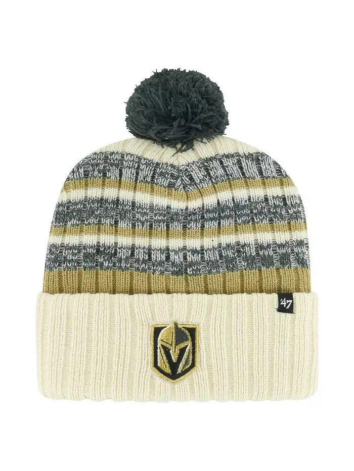 Мужская кремовая вязаная шапка Vegas Golden Knights Tavern с манжетами и помпоном '47 Brand — изображение 1 из 2
