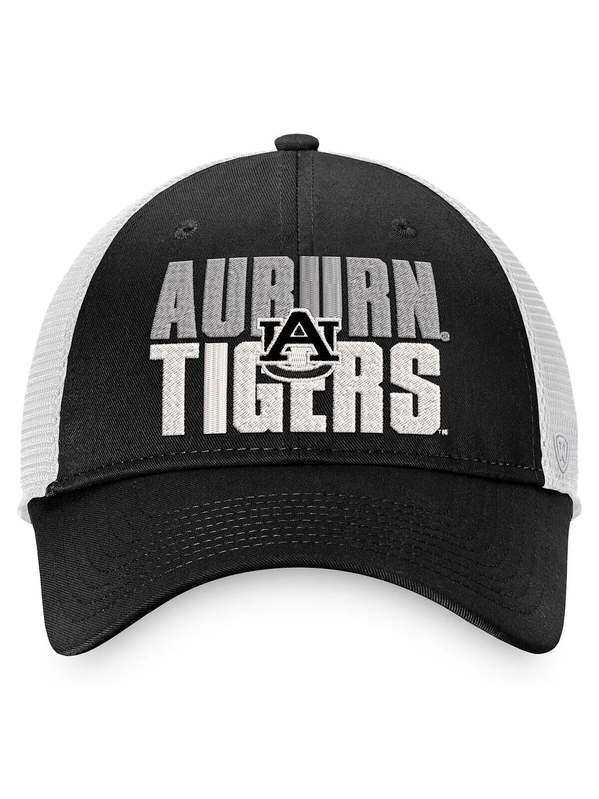 Мужская черно-белая каштановая кепка Tigers Stockpile Trucker Snapback Top of the World — изображение 2 из 4, черный белый