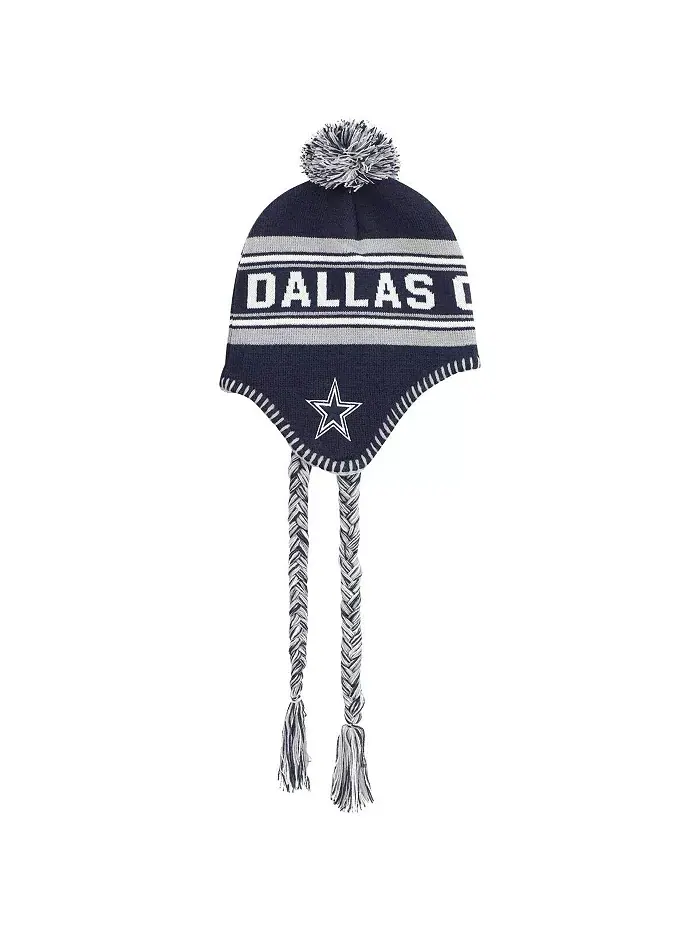 Детская вязаная шапка Dallas Cowboys с помпоном и кисточкой, цвет navy, жаккард Outerstuff — изображение 2 из 2