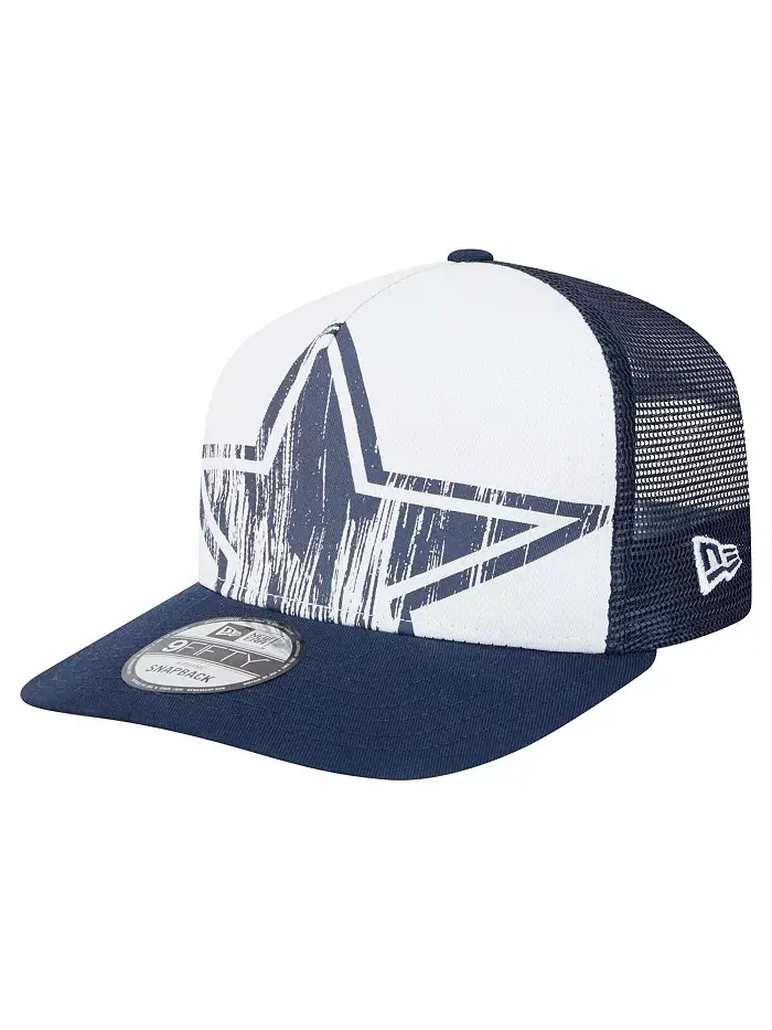Белая/тёмно-синяя состаренная кепка-кнопка Dallas Cowboys 9FIFTY с А-образной оправой для больших — изображение 1 из 4