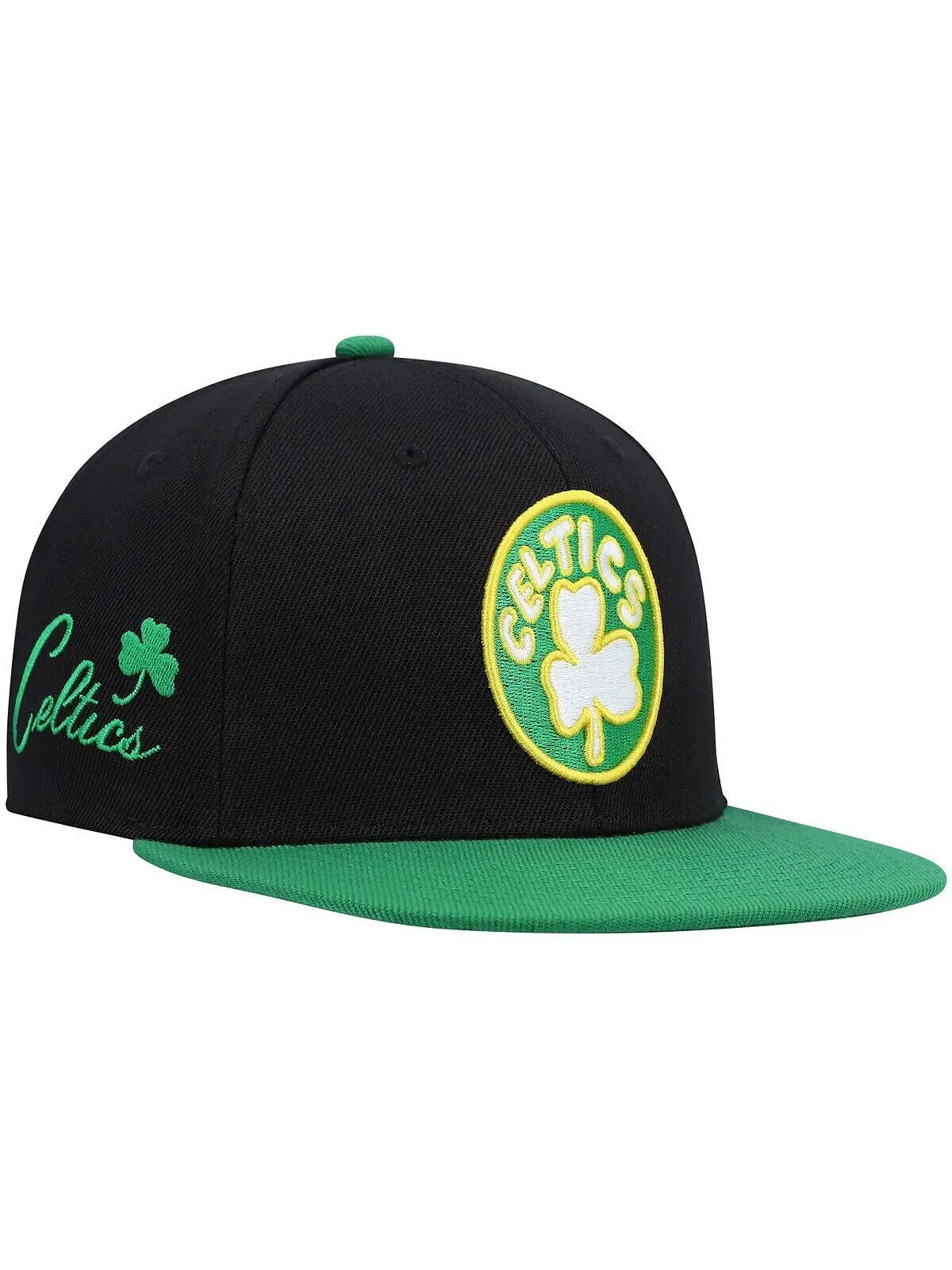 Мужская черно-зеленая кепка Boston Celtics Hardwood Classics Snapback Mitchell & Ness — изображение 1 из 4, черный зеленый