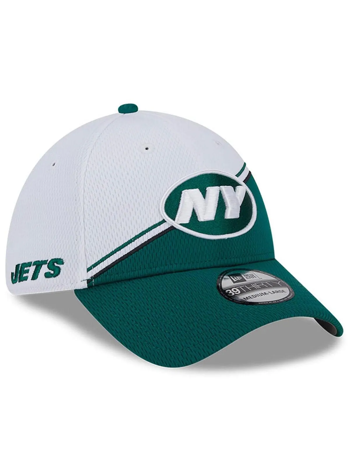 Мужская бело-зеленая гибкая кепка New York Jets 2023 NFL Sideline 39THIRTY New Era