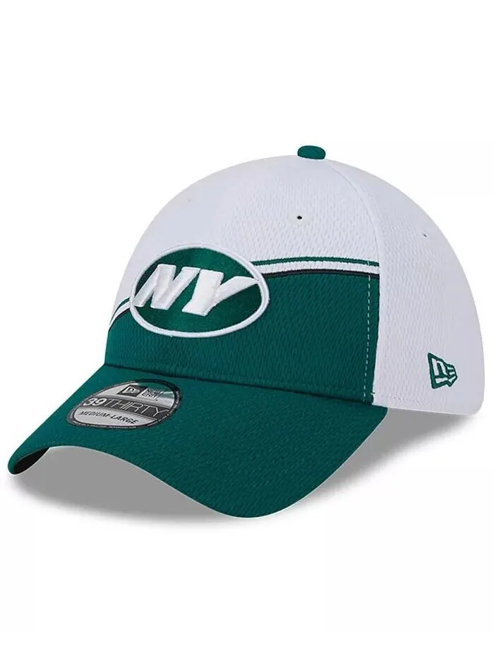 Мужская бело-зеленая гибкая кепка New York Jets 2023 NFL Sideline 39THIRTY New Era — изображение 2 из 3