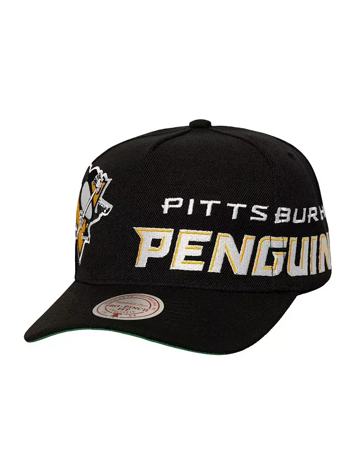 Мужская черная кепка Pittsburgh Penguins с логотипом Busted Wordmark Wrap-Around Pro Pinch — изображение 1 из 3