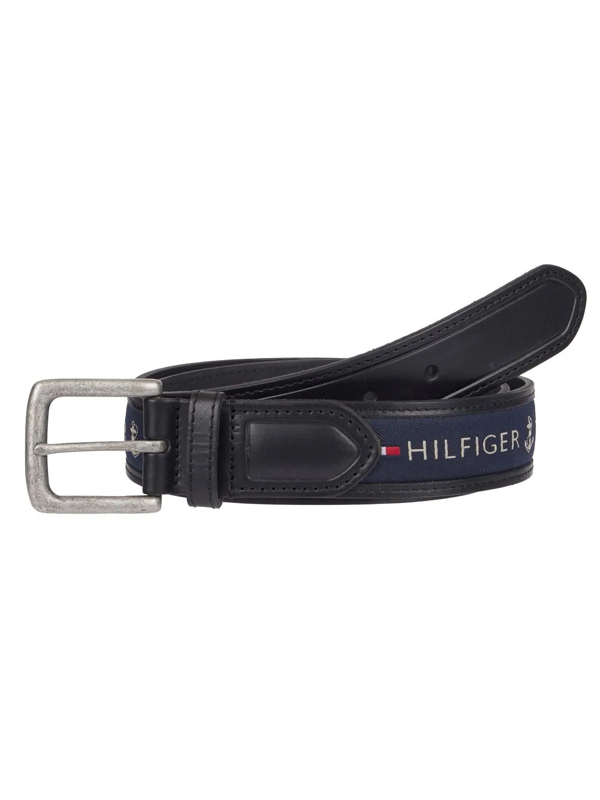 Мужской трехцветный кожаный ремень со вставками из лент Tommy Hilfiger
