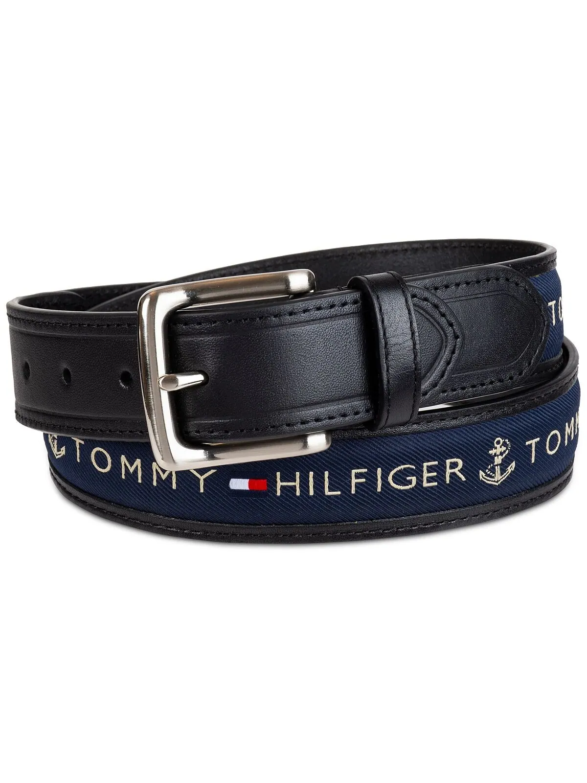 Мужской трехцветный кожаный ремень со вставками из лент Tommy Hilfiger — изображение 5 из 5, черный