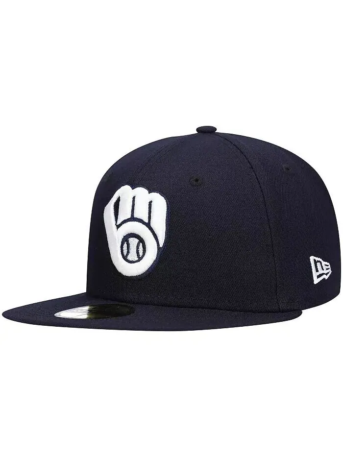 Мужская темно-синяя шляпа с логотипом Milwaukee Brewers, белая 59FIFTY, приталенная шляпа New Era