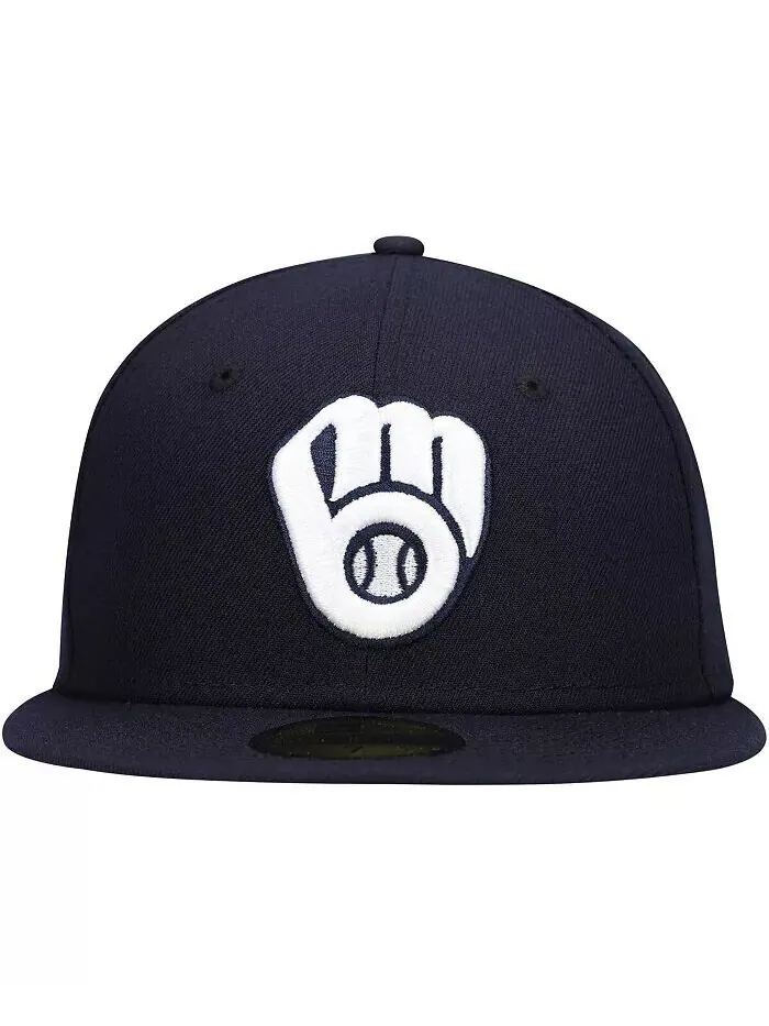 Мужская темно-синяя шляпа с логотипом Milwaukee Brewers, белая 59FIFTY, приталенная шляпа New Era — изображение 4 из 4