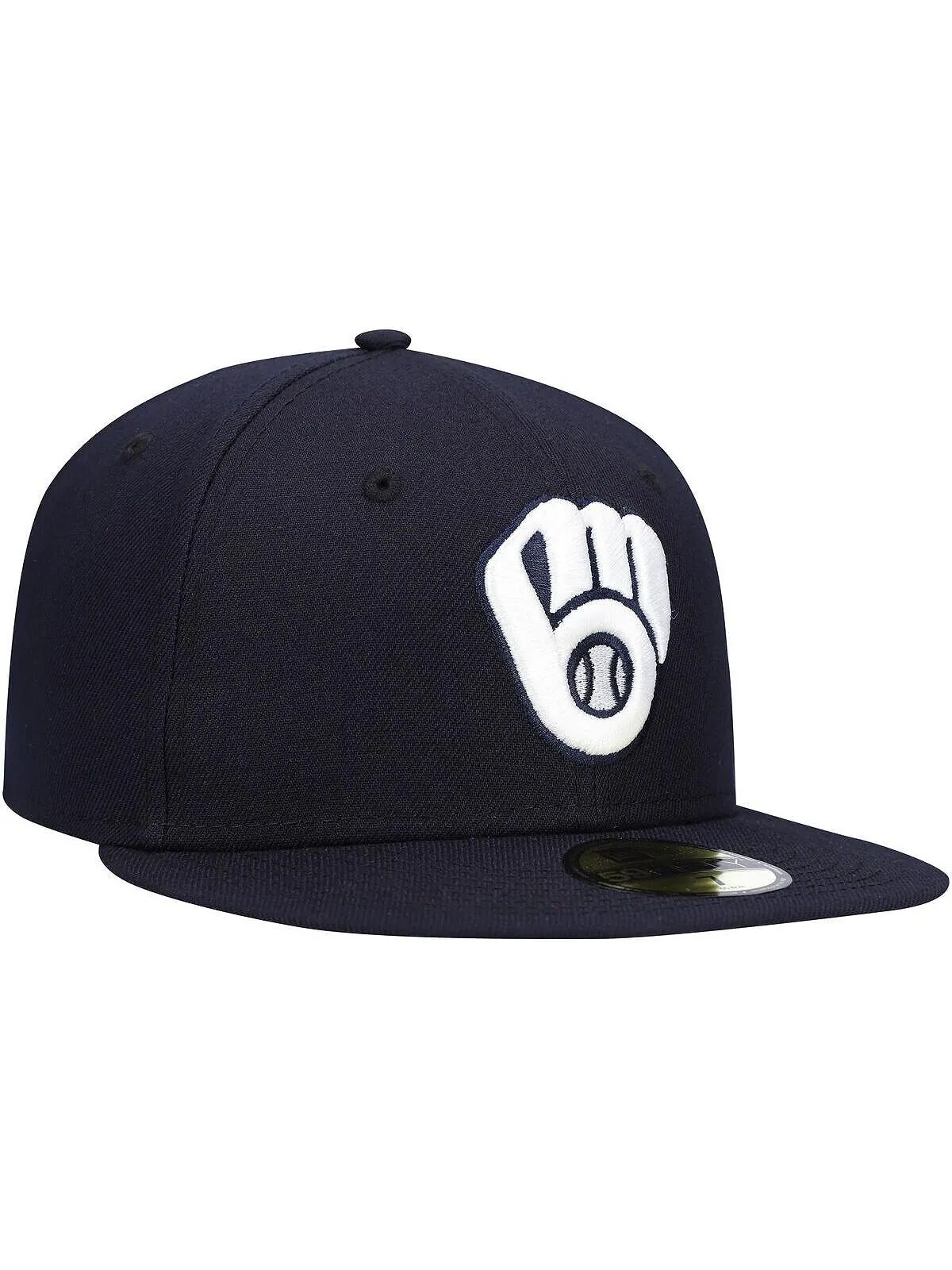 Мужская темно-синяя шляпа с логотипом Milwaukee Brewers, белая 59FIFTY, приталенная шляпа New Era — изображение 2 из 4