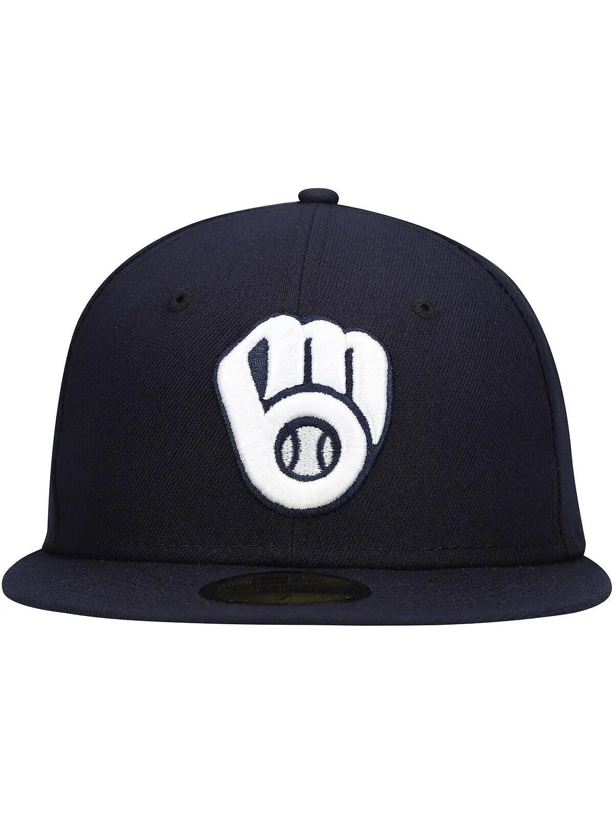 Мужская темно-синяя шляпа с логотипом Milwaukee Brewers, белая 59FIFTY, приталенная шляпа New Era — изображение 4 из 4