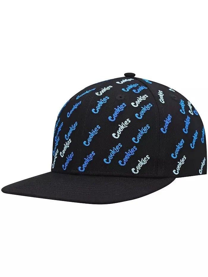 Мужская черная шляпа Snapback с тройным лучом и сплошным принтом Cookies