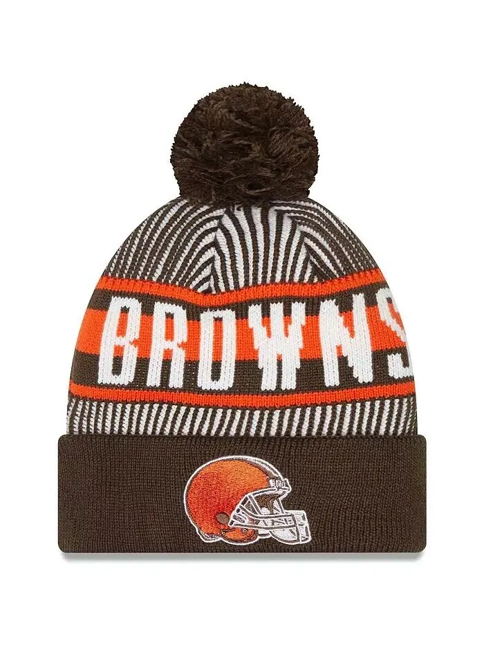 Мужская коричневая полосатая вязаная шапка Cleveland Browns с манжетами и помпоном New Era — изображение 1 из 2