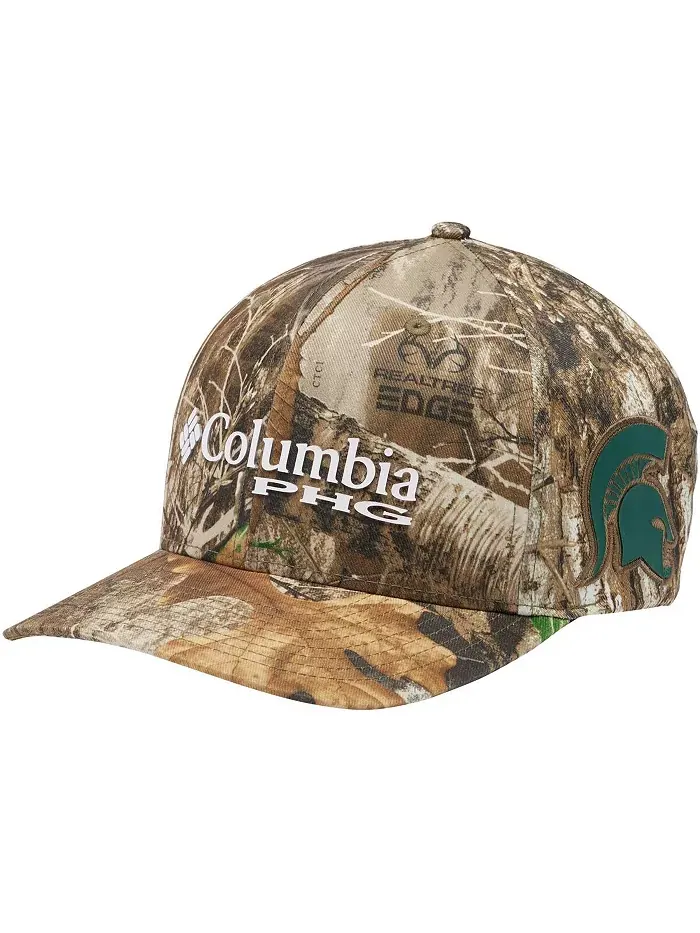 Мужская и женская кепка Realtree Camo Michigan State Spartans Mossy Oak Bottomland Flex Columbia — изображение 1 из 2
