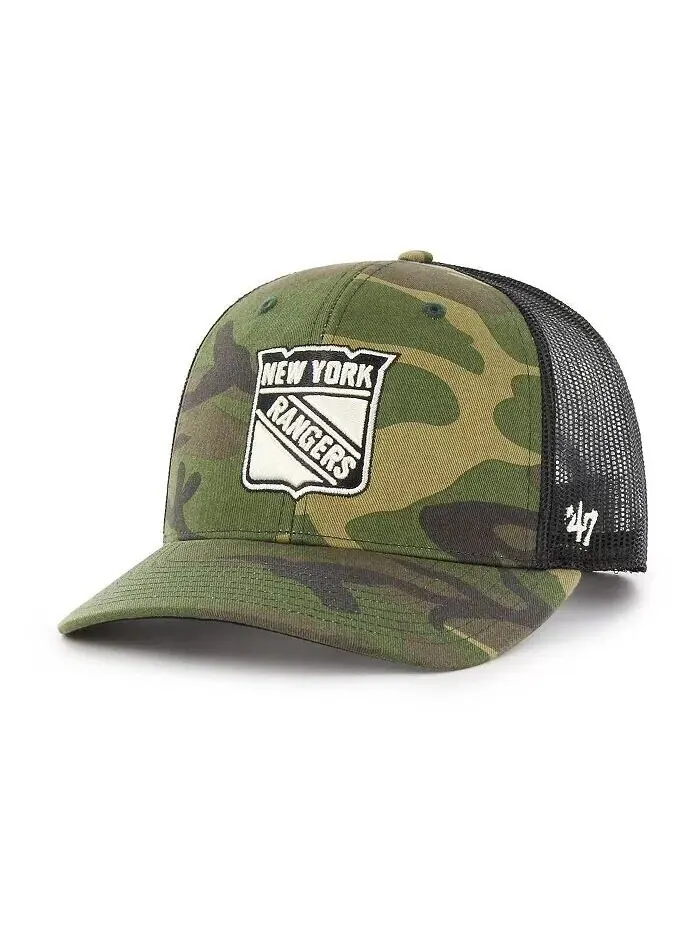 Мужская кепка-кнопка Camo, черная New York Rangers Trucker Snapback '47 Brand — изображение 1 из 2