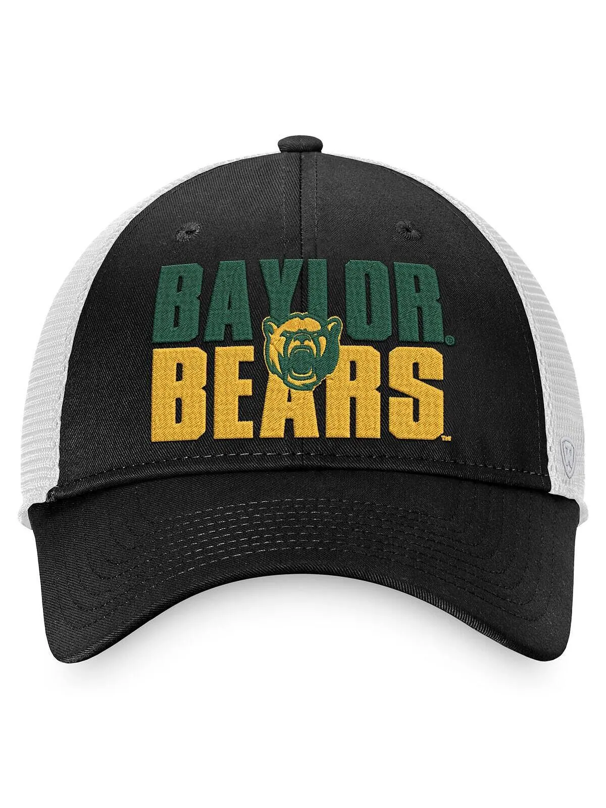 Мужская черно-белая кепка Baylor Bears Stockpile Trucker Snapback Top of the World — изображение 2 из 2, черный белый