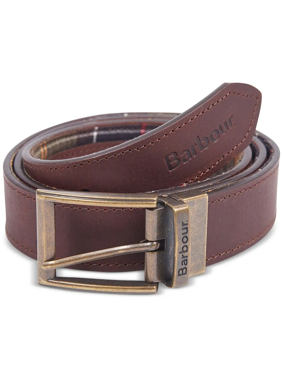 Мужской двусторонний ремень из шотландки и кожи Barbour