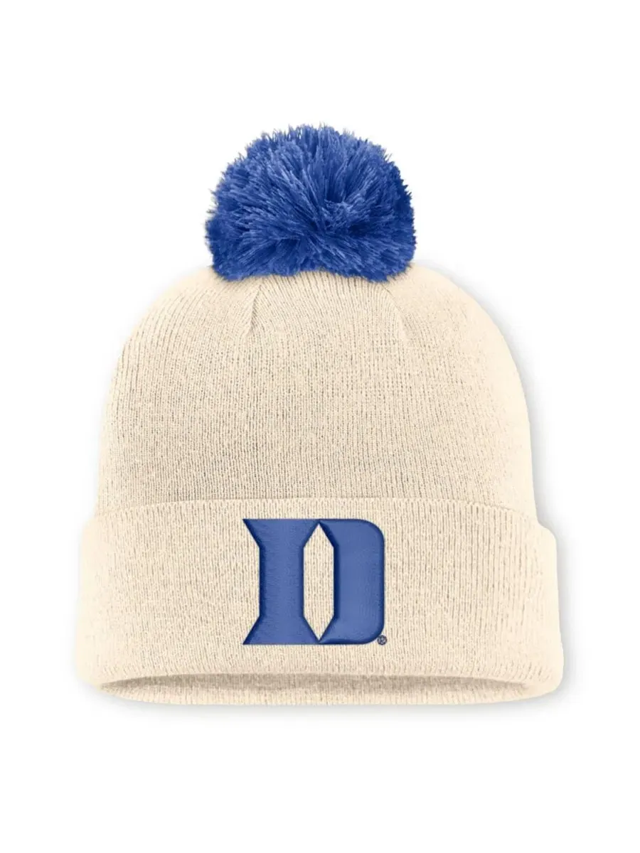 Вязаная шапка с отворотом и помпоном Campus Prep Script Duke Blue Devils Nike, Natural Royal — изображение 1 из 2