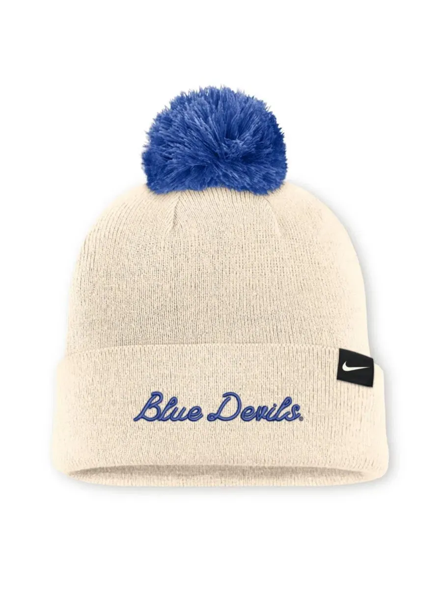 Вязаная шапка с отворотом и помпоном Campus Prep Script Duke Blue Devils Nike, Natural Royal — изображение 2 из 2