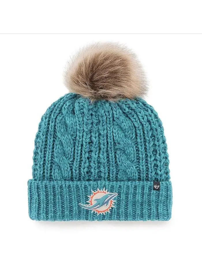 Женская вязаная шапка Aqua Miami Dolphins Logo Meeko с манжетами и помпоном '47 Brand