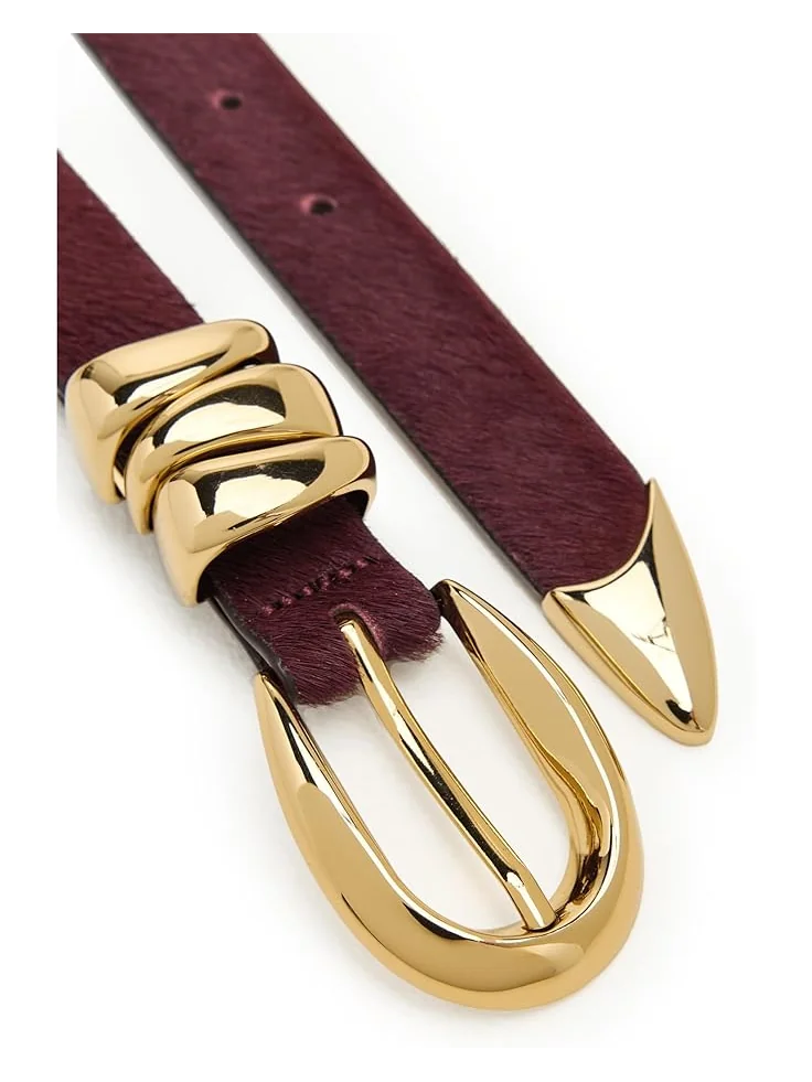Женский ремень Madewell Triple Metal Keeper Belt: Haircalf — изображение 3 из 3, кабернет