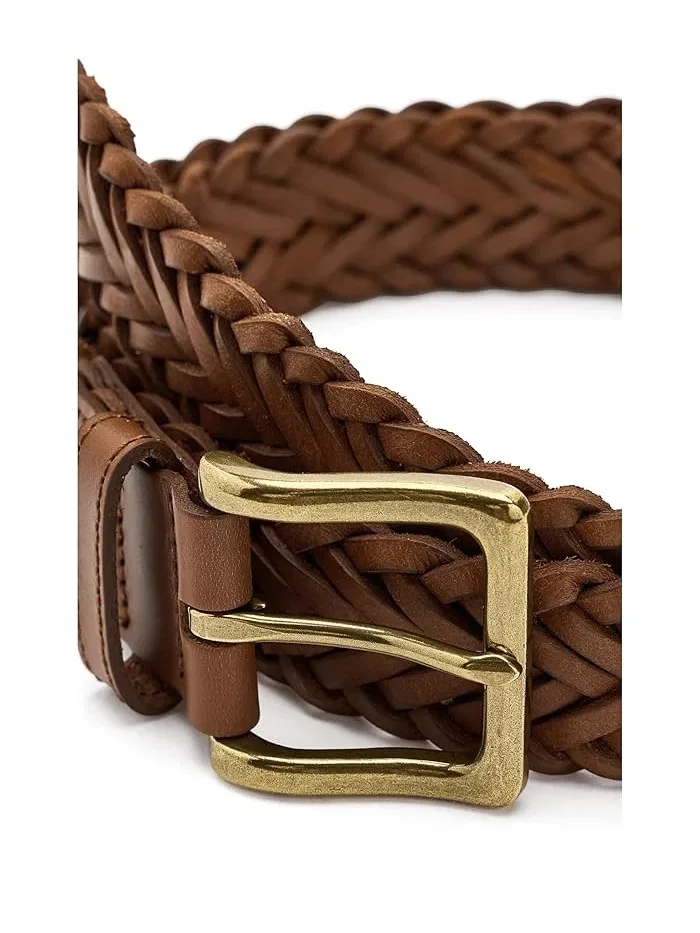 Ремень плетеный кожаный Braided Leather Belt Brooks Brothers — изображение 3 из 3, коричневый