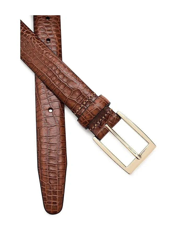Ремень крокодиловая текстура Crocodile Embossed Belt Brooks Brothers — изображение 3 из 3, коричневый