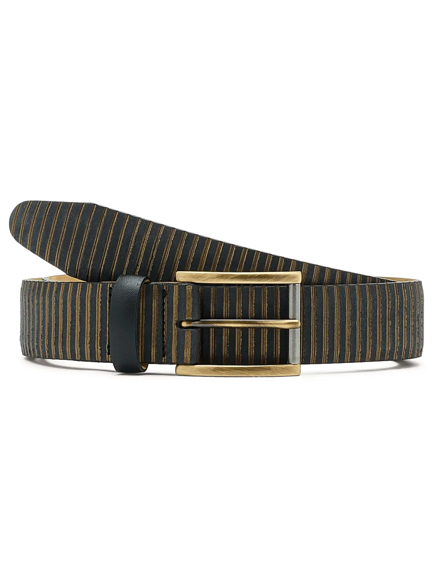 Кожаный ремень в полоску Ariston Striped Leather Belt Johnston & Murphy — изображение 1 из 3, черный мульти