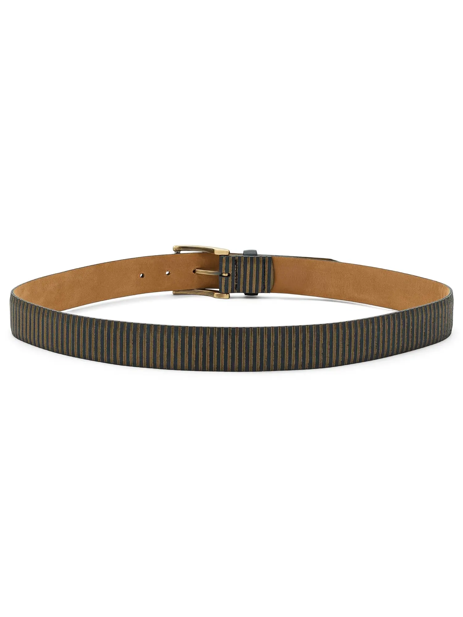 Кожаный ремень в полоску Ariston Striped Leather Belt Johnston & Murphy — изображение 2 из 3, черный мульти