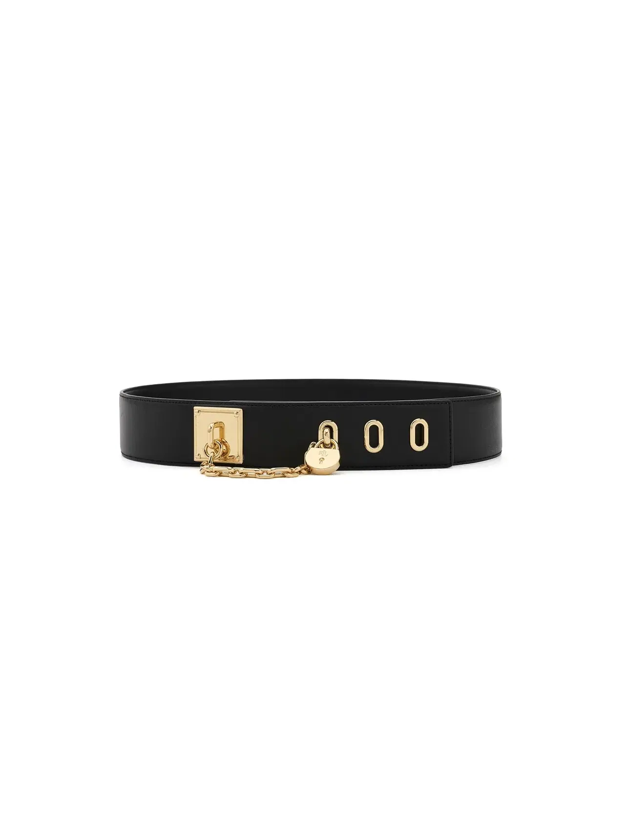 Широкий кожаный ремень с цепочкой и замком Leather Chain Padlock Wide Belt Lauren Ralph Lauren — изображение 1 из 3, черный