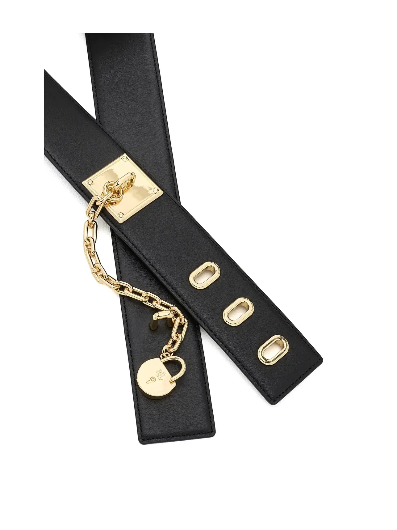 Широкий кожаный ремень с цепочкой и замком Leather Chain Padlock Wide Belt Lauren Ralph Lauren — изображение 3 из 3, черный