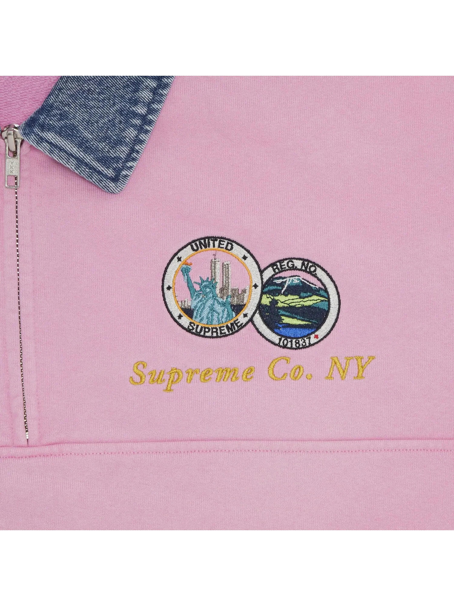 Толстовка Supreme с джинсовым воротником и полумолнией — изображение 3 из 3, розовый