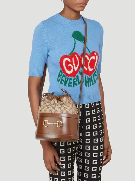 Сумка женская кросс-боди кожа, текстиль Gucci Horsebit 1955 Bucket