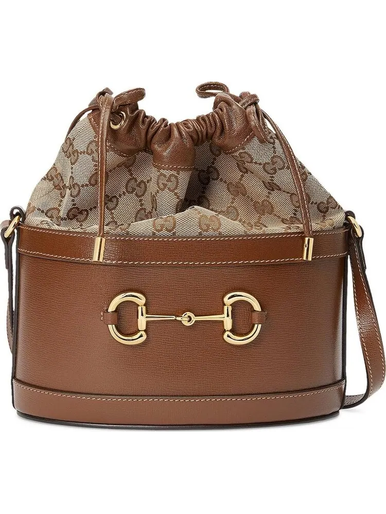 Сумка женская кросс-боди кожа, текстиль Gucci Horsebit 1955 Bucket — изображение 2 из 4, коричневый