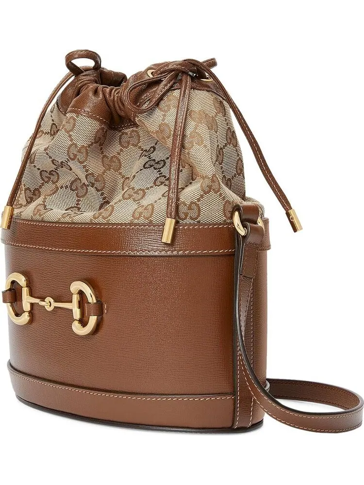 Сумка женская кросс-боди кожа, текстиль Gucci Horsebit 1955 Bucket — изображение 3 из 4, коричневый