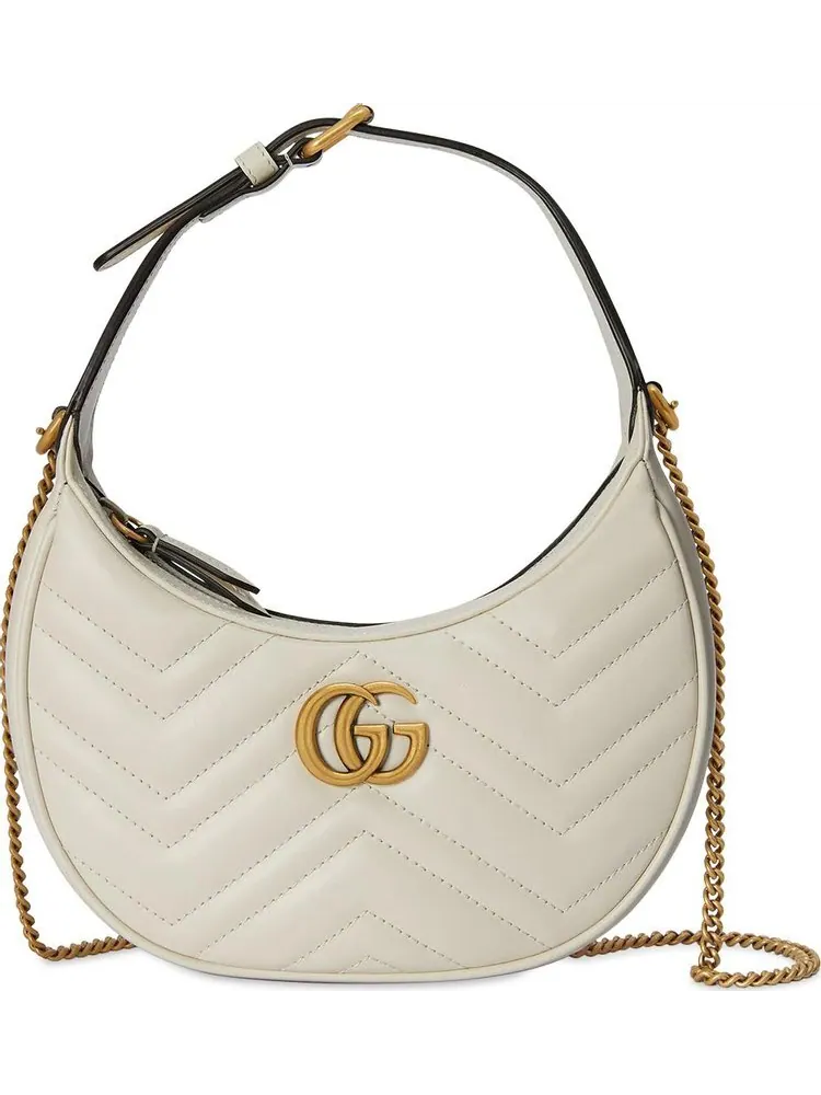 Сумка женская кросс-боди Gucci GG Marmont Half-Moon Mystic White