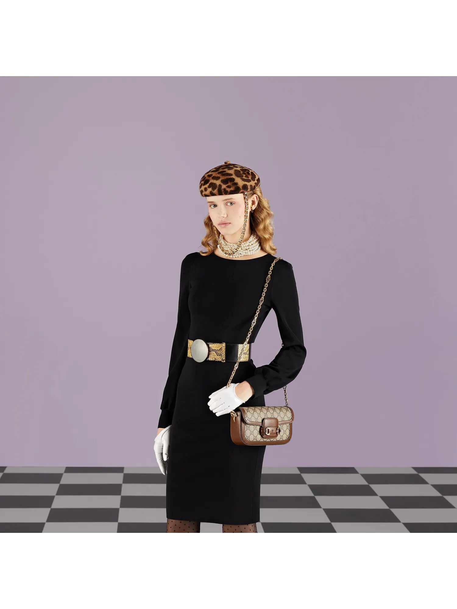Сумка женская top-handle лен, хлопок Gucci Horsebit 1955 — 2