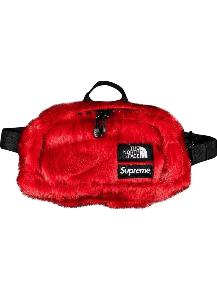 Сумка Supreme x The North Face Faux Fur Waist Bag Red — 1